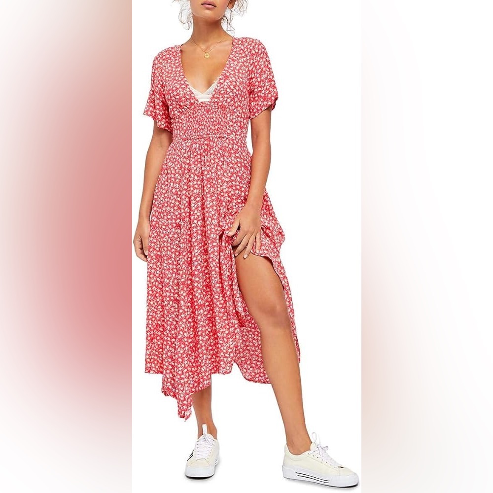 Free People Pink Floral Midi Dress
